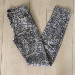 Joe’s black and tan lace-patterned skinny jeans